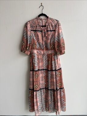 Bohemian Pink Floral Tiered Midi Dress